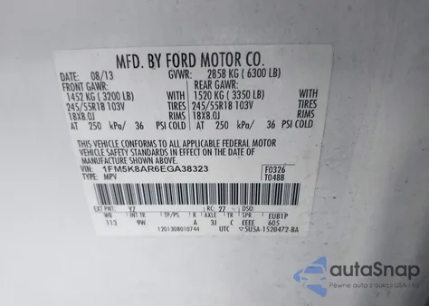 2014 Ford Police Interceptor z USA, uszkodzony, nr VIN 1FM5K8AR6EGA38323